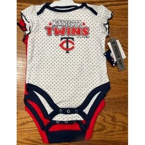 MLB MINNESOTA TWINS~SET OF 3 BABY GIRL Onsies - snap bottoms - 12 Months - NWT